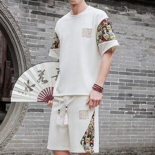 Casual Sports Suit Men's Summer Loose Bear Embroidered Short-Sleeved Shorts Two-Piece Set Large Size Men's Two-Piece Set