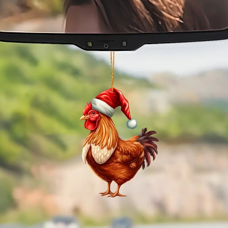 2D Navidad nuevo gallo fiestas colgante acrílico plano transfronterizo espejo retrovisor de automóvil colgante para el hogar colgante image 2