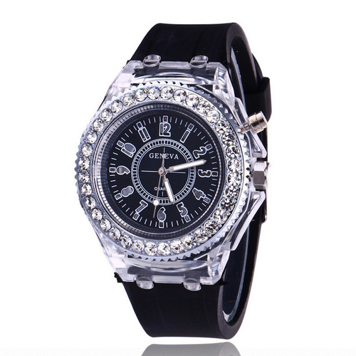 New seven-color light personalized crystal LED quartz watch, Harajuku Korean fashion trend for men and women, students, couples