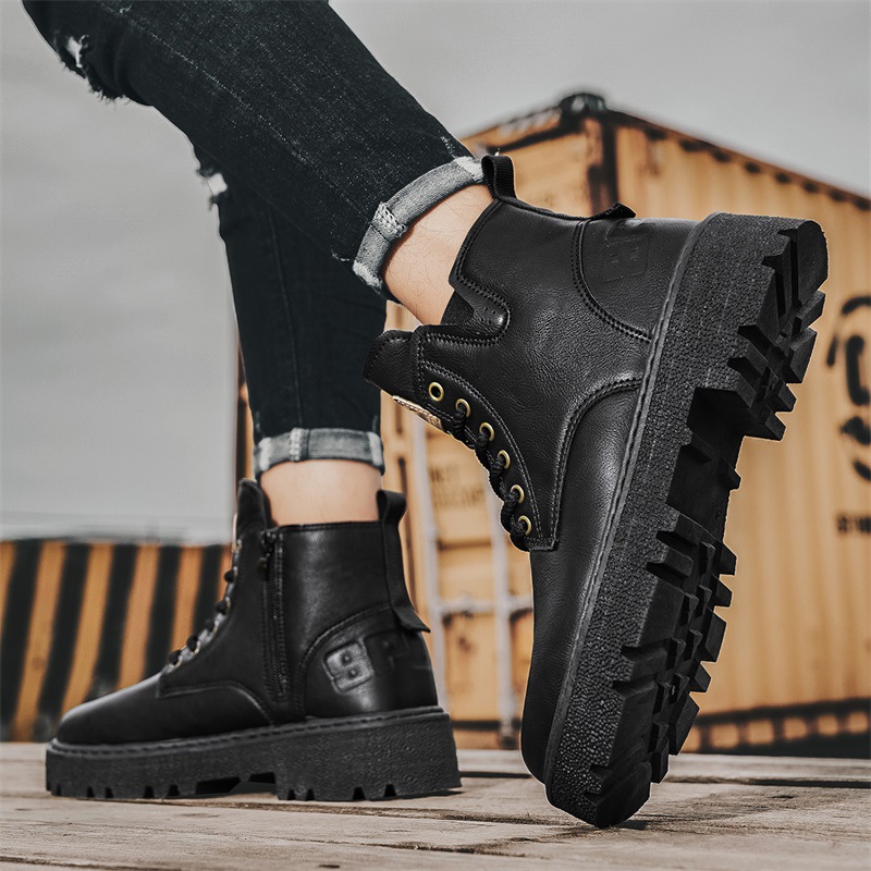 Doc Martens hommes haut hiver style britannique bottes en cuir vintage bottes de combat imperméables pour hommes en plein air dans le désert semelles épaisses_voghion.com