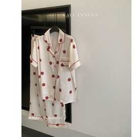 KALUANNIAO 6636#小凉风啵啵睡‬衣套装女冰凉丝滑宽松翻领家居服