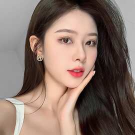 H字母圆圈耳环S925银针女款撞色设计气质优雅轻奢耳钉时尚百搭耳