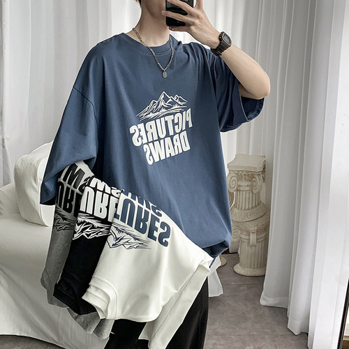 Trendy Men's Short Sleeve T-Shirt from a Fashion Brand, Loose Fit, Instagram Style, Hong Kong Inspired, Versatile Casual, Harajuku Style, Half-Sleeve Top