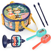 Children's amusing family maracas, megaphone, drums, musical instruments, set, interactive toy, three in one, makes sounds, for children and parents