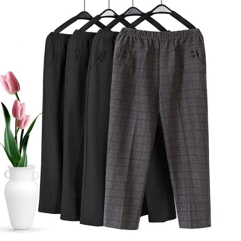 Middle-aged and elderly pants women's spring and autumn mother's trousers for the elderly autumn and winter fleece-lined and grandma's thickened straight tube loose-fit plus size Middle-aged and elderly pants women's spring and autumn mother's trousers for the elderly autumn and winter fleece-lined and grandma's thickened straight tube loose-fit plus size