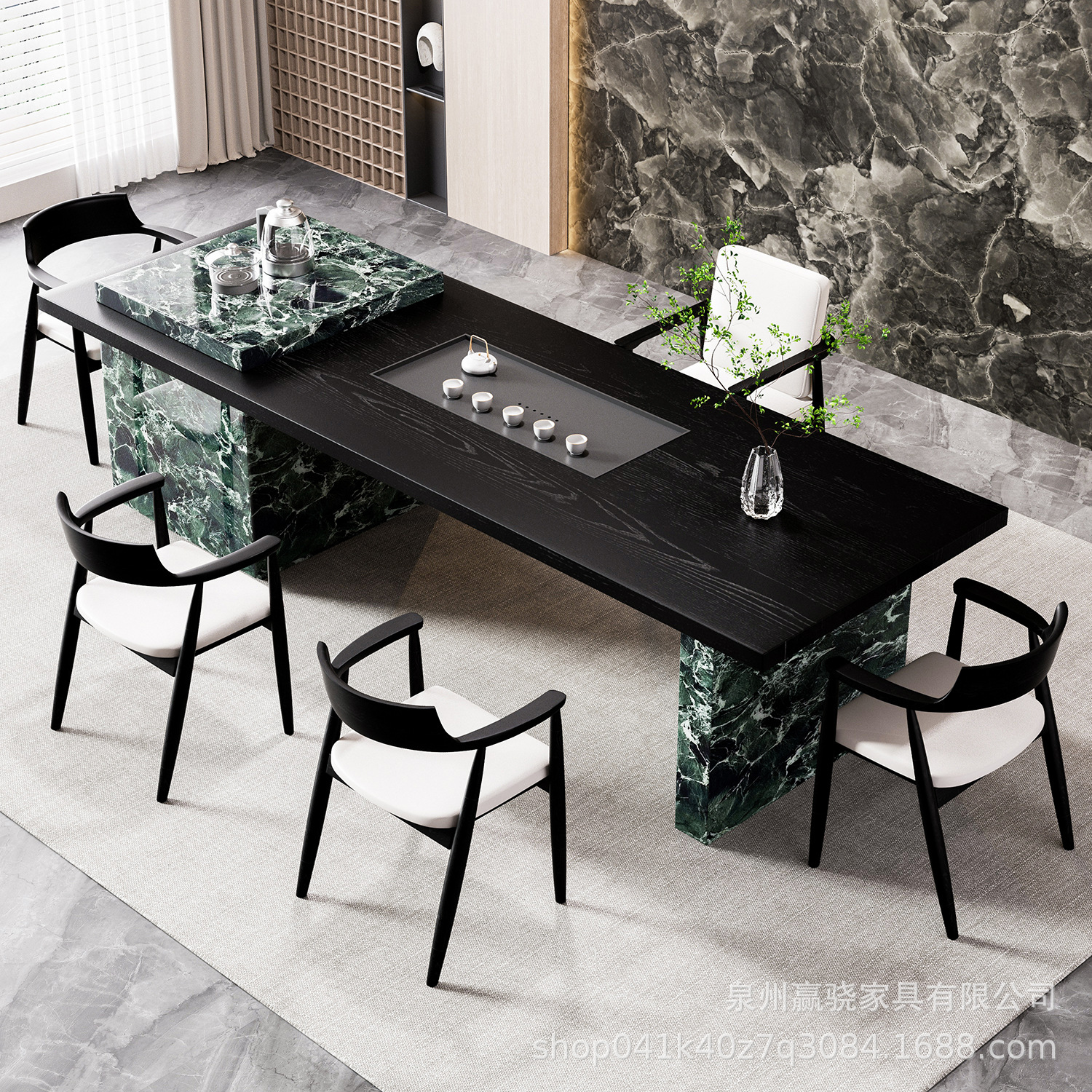 [티테이블과 의자 콤비네이션] 티테이블 1.6m + 학사의자 + 히로시마의자*4