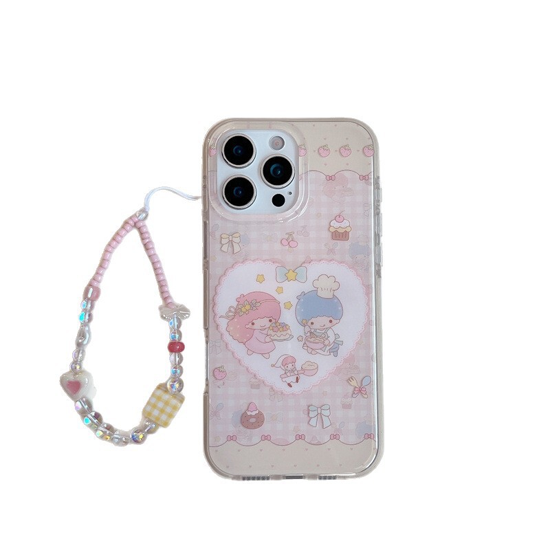 粉格纹甜品爱心双子星适用iPhone16苹果15ProMax/14/13手机壳新款|undefined
