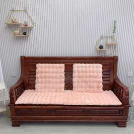 W1TR加厚法莱绒冬季实木沙发坐垫简约珊瑚绒长椅子靠垫保暖可