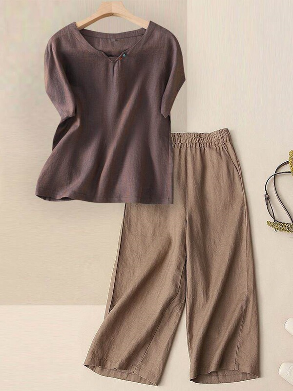 Mom's New Summer Clothing Cotton and Linen Short-Sleeved Shirt Set for Women, Stylish Retro Linen Casual Pants Two-Piece Set Mom's New Summer Clothing Cotton and Linen Short-Sleeved Shirt Set for Women, Stylish Retro Linen Casual Pants Two-Piece Set