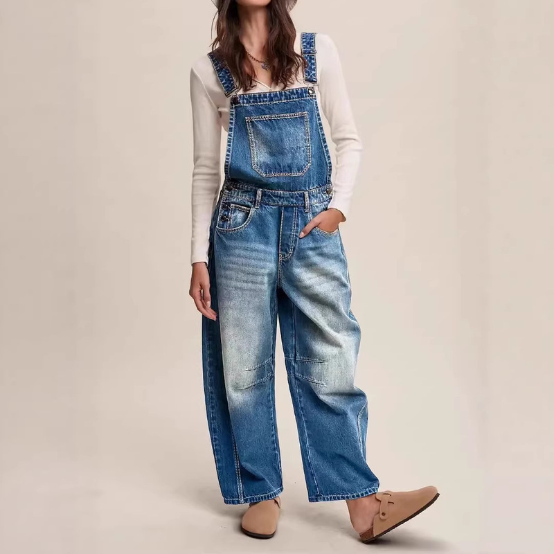 Hme Women's Loose Denim Overalls Straight-Leg Casual Adjustable Jumpsuit Women's Long Pants European and American Cross-Border Shein Hme Women's Loose Denim Overalls Straight-Leg Casual Adjustable Jumpsuit Women's Long Pants European and American Cross-Border Shein