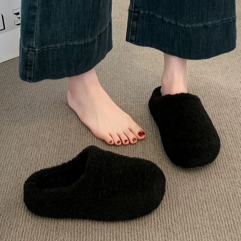 Plush Thick-Soled Furry Half-Slippers for Women, 2025 New Autumn and Winter Slip-On Snow Boots, Fleece-Lined Closed-Toe Cotton Slippers Plush Thick-Soled Furry Half-Slippers for Women, 2025 New Autumn and Winter Slip-On Snow Boots, Fleece-Lined Closed-Toe Cotton Slippers