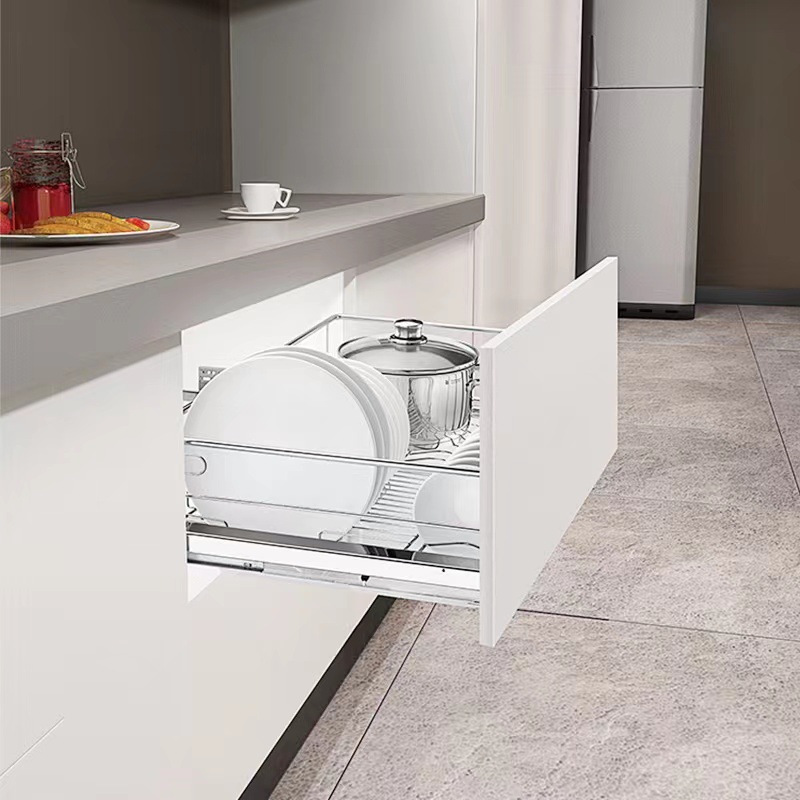 En stock cesta extraíble cesta de condimento de doble capa cesta extraíble de acero inoxidable armario de cocina cajón estante plato cesta de almacenamiento