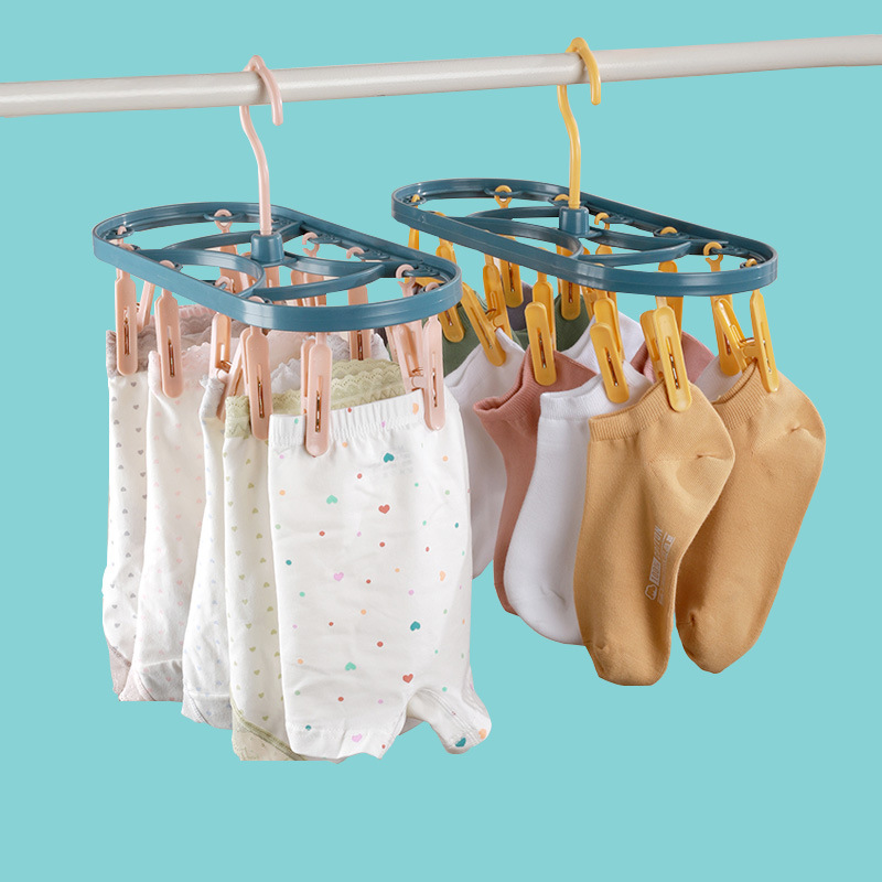 A375 Plastic Drying Rack 12 Clip Windproof Multifunctional Dormitory Home Drying Underwear Underwear Drying Rack Student Socks Rack