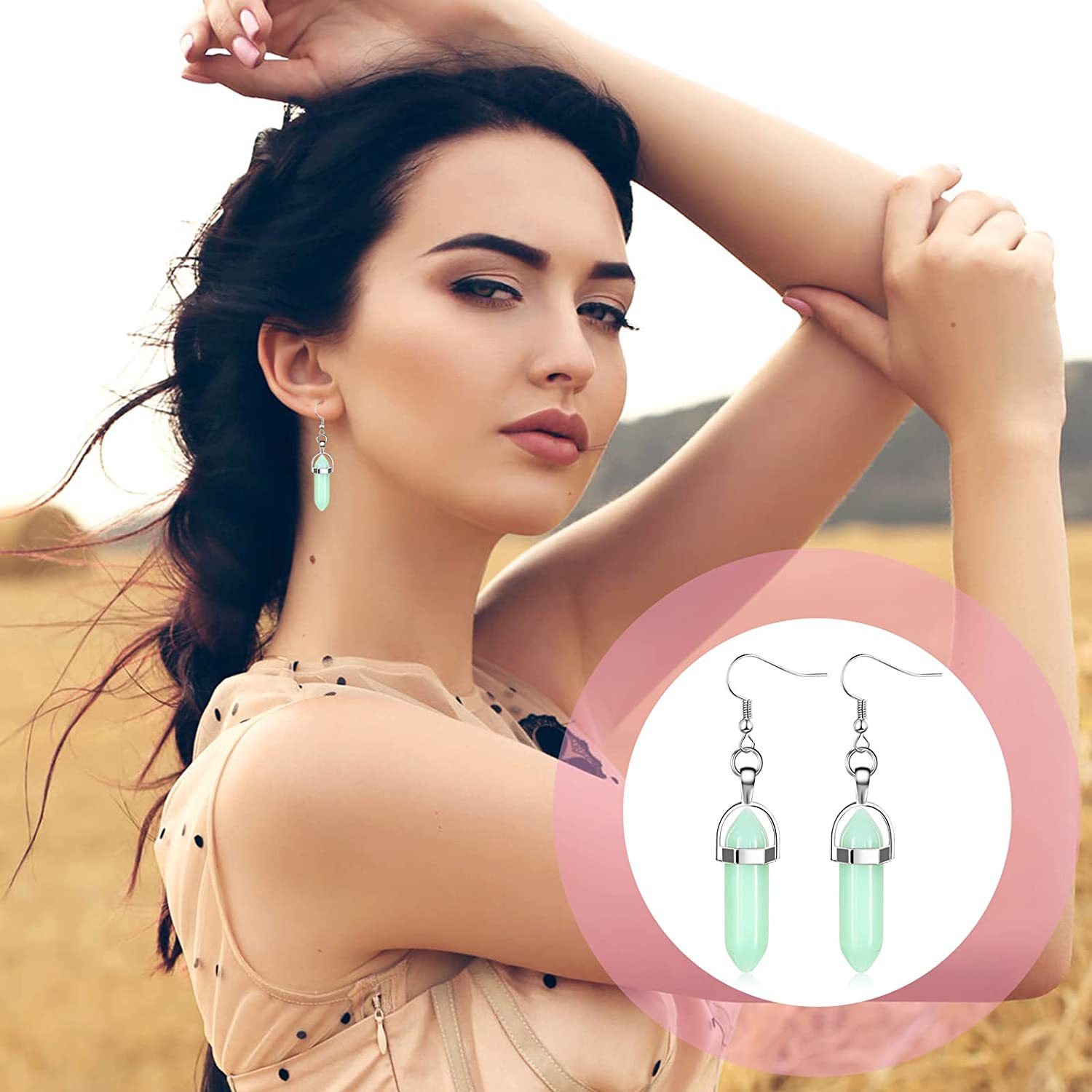 Fashion Hexagon Prism Natural Stone Polishing Drop Earrings 1 Pair display picture 3