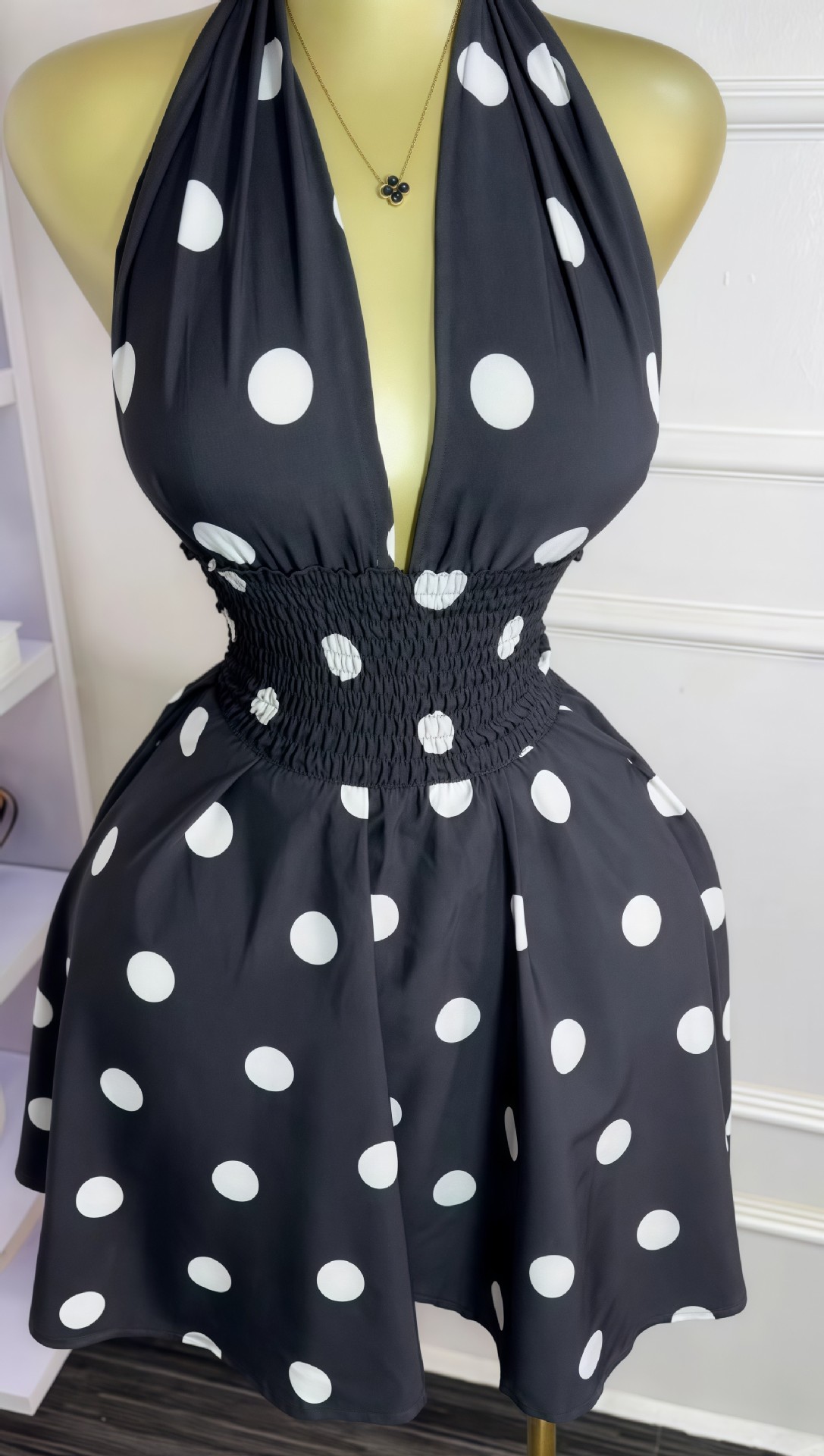 Women's Polka Dot Backless Wrap Dress – Sleeveless V-Neck Mini Dress With Adjustable Waist Tie (Summer Trend)_ecoleips.com