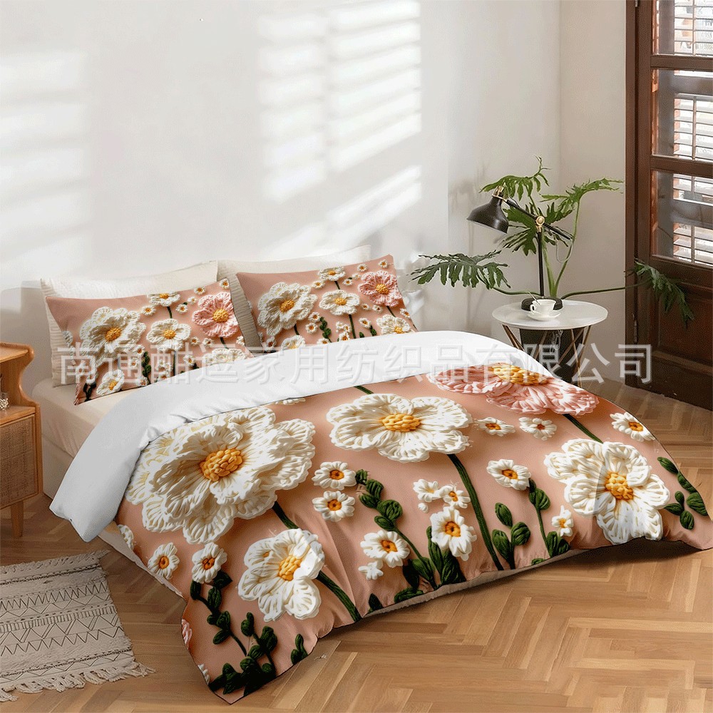 Floral 3D kit de impresión digital fábrica directa transfronteriza POD ropa de cama de tres piezas Amazon