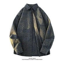 色织格子纹泡泡纱彩色格子宽松廊形长袖衬衫男设计感小众ins外套