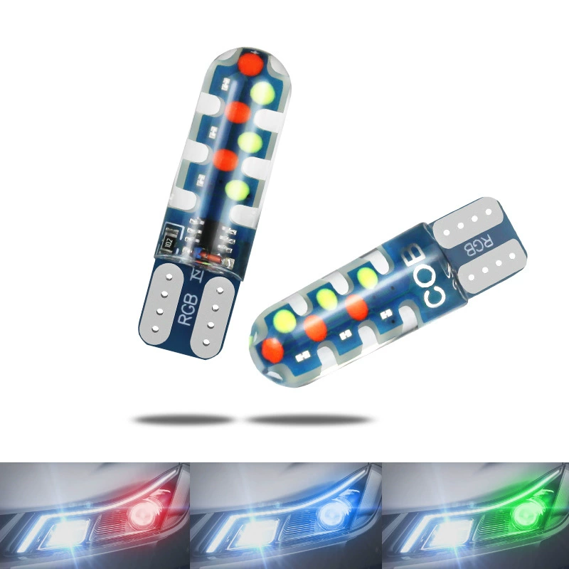 Автомобильная светодиодная лампа RGB Красочная вспышка силиконовая лампа T10 COB 18SMD подсветка для чтения