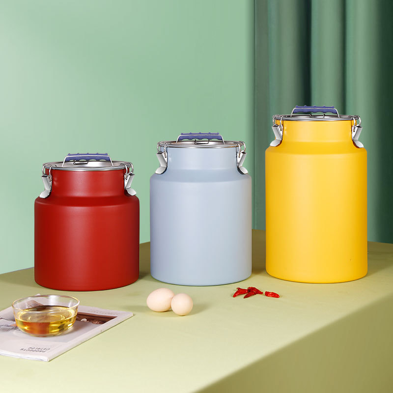 Colorful stainless steel rice bucket oil bucket large capacity sealed bucket pest-proof moisture-proof pest-proof household tea can storage tank bucket