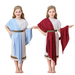 ハロウィン子供用コスチュームギリシャ神話男の子と女の子の白いローマカーニバルパフォーマンス衣装トーガローブ