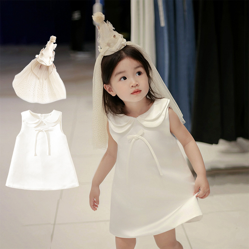 Girls' Dress, Classy Birthday Dress, Satin Fashionable Baby Girl's One-Year-Old Classy Kidsren's Host Princess Dress