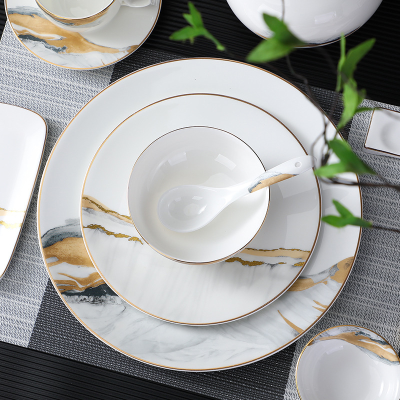 Hotel table decoration tableware suit club box bone china plate bowl dish restaurant new Chinese company unit Commercial