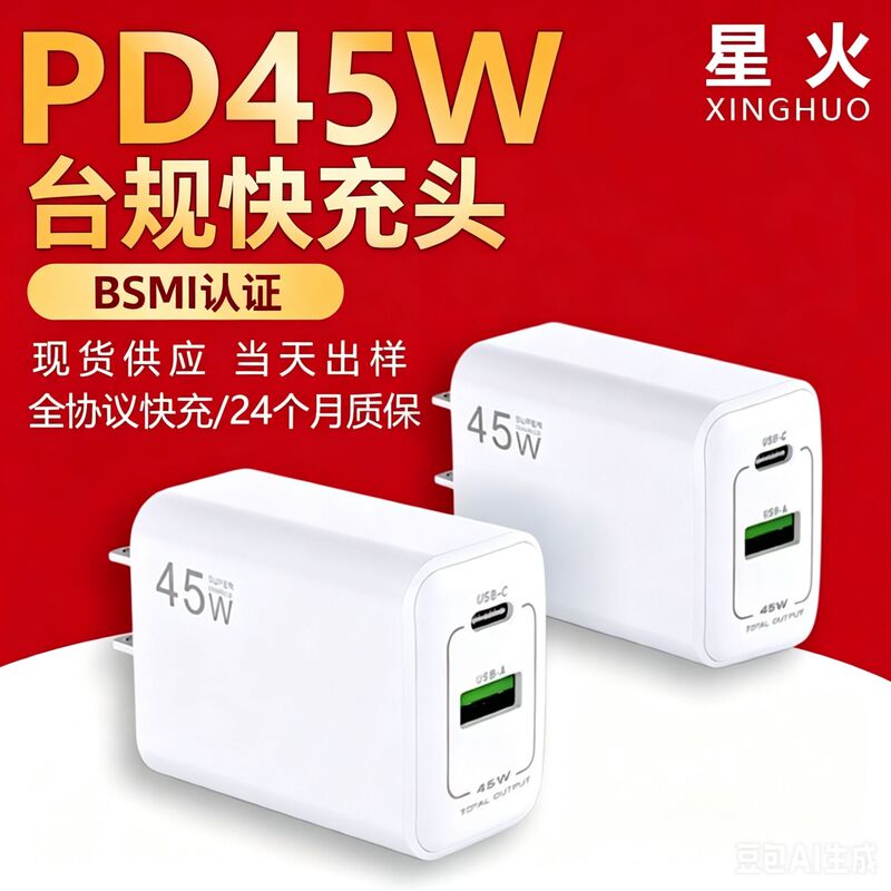 BSMI certified PD45W fast charger from Taiwan, made of gallium nitride, suitable for Apple iPhone 17 fast charging BSMI certified PD45W fast charger from Taiwan, made of gallium nitride, suitable for Apple iPhone 17 fast charging