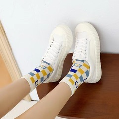 無骨縫合夏天網眼薄款透氣韓國ins潮花朵中筒襪子克萊因藍色襪子