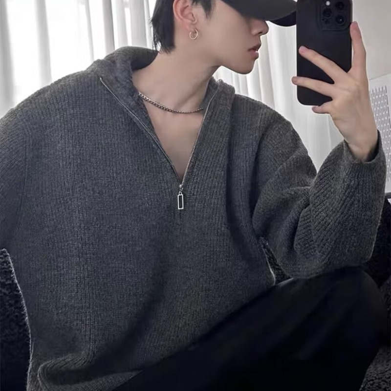 2024 nuevo overcoat de punto de cuello redondo de tendencia masculina de otoño y invierno de tamaño grande suéter de alto nivel de viento perezoso