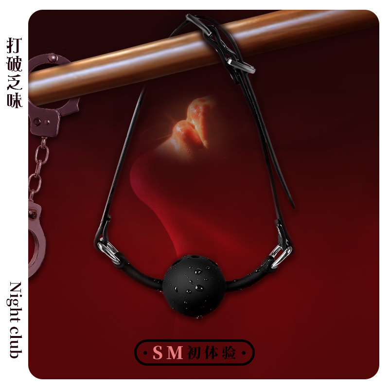 Silicone Ball Gag with Leather Straps, Red Adjustable Mouth Harness for Bondage Training — detail image 3