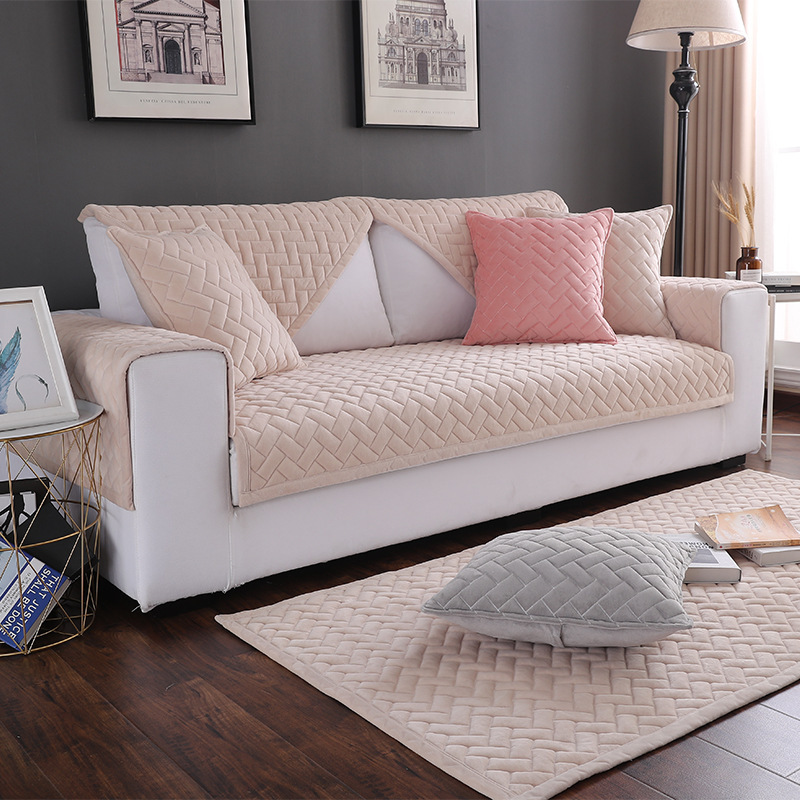 Plush Modern Simple Seat Cushion Thickened Non-Slip Leather Sofa Winter Style Cover Towel_voghion.com