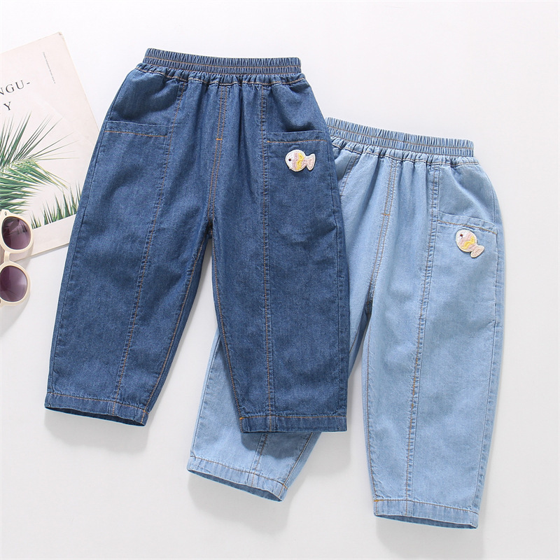 100% Cotton high quality Jeans Summer Thin Girls' Anti-mosquito Pants Children's Cotton Straight Trousers