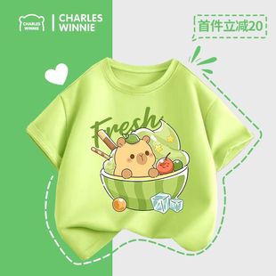 Children's Short-Sleeved T-Shirt Pure Cotton Summer Wear 2025 New Kapibara Girls' Tops Boys' Sports Bottoming Versatile t