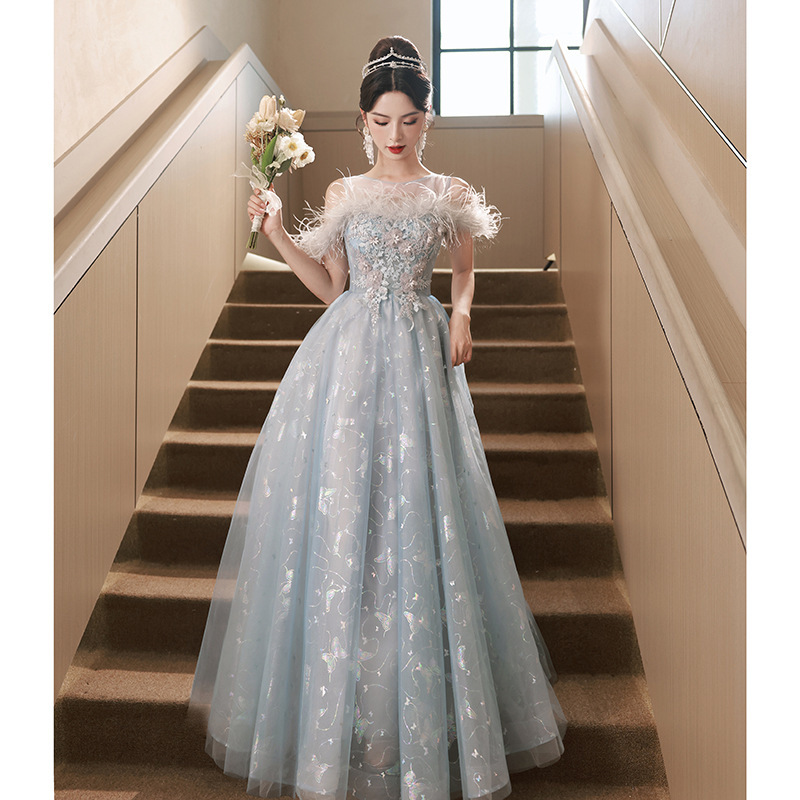 Blue autumn evening dress