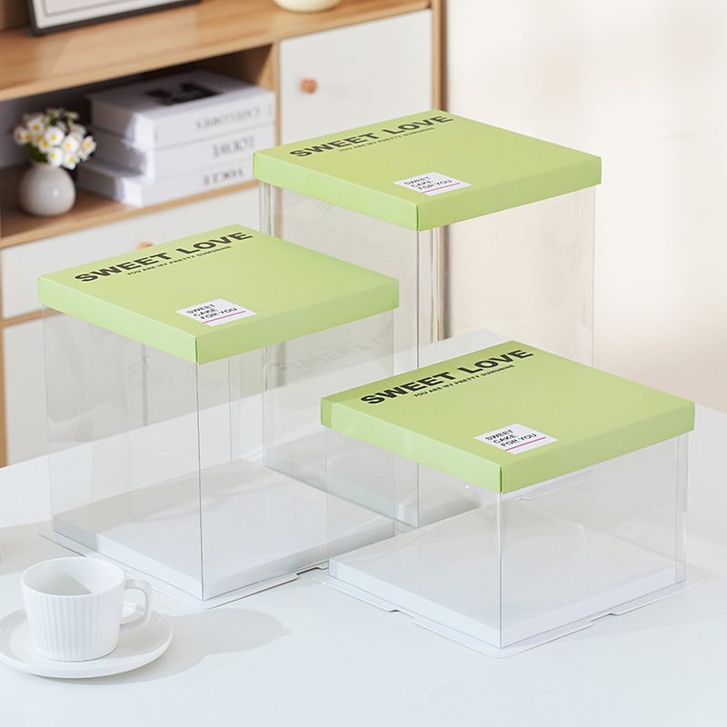 Caja de pastel de cumpleaños Caja de pastel totalmente transparente Nueva caja de embalaje de pastel con sello de cintura 6 6 8 8 10 10 12 pulgadas simple y doble