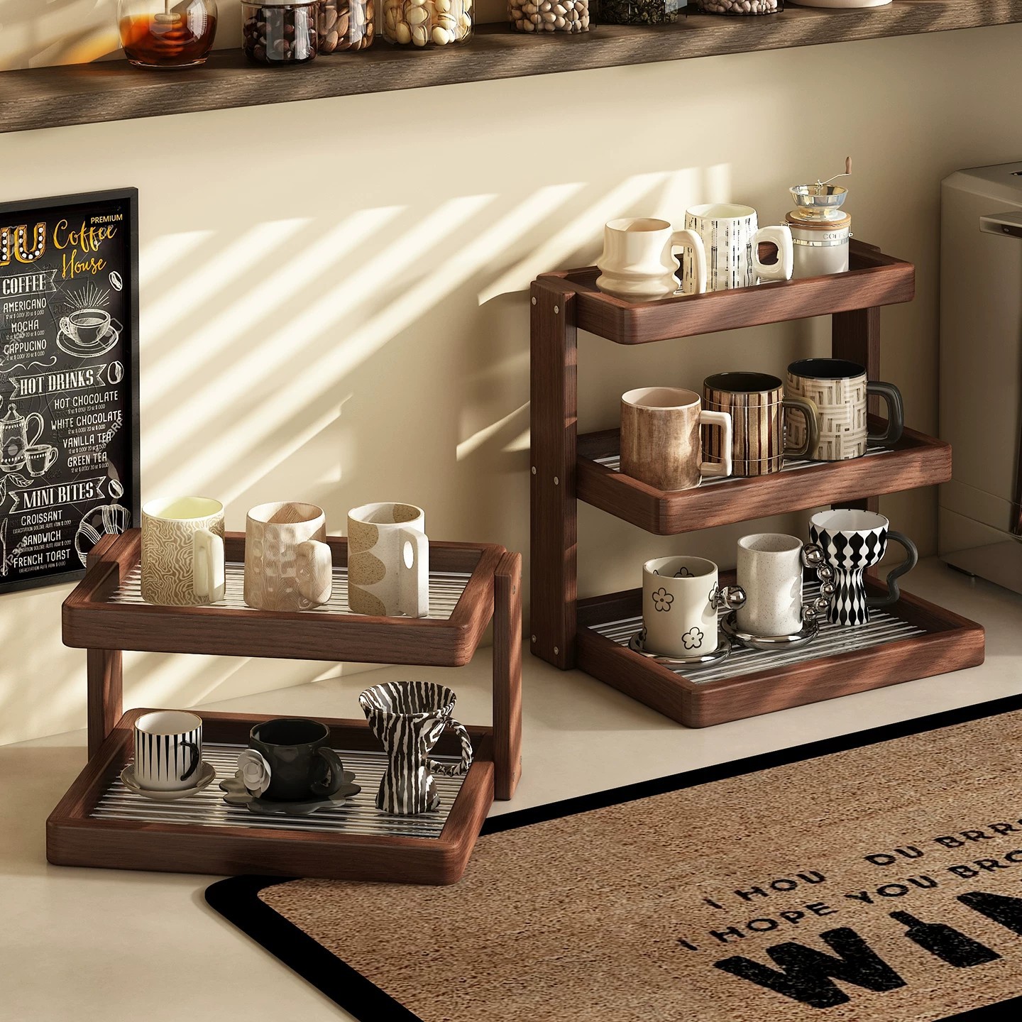 Solid wood cup storage rack for home use, desktop water cup, tea cup, mug, coffee cup holder, kitchen organizer and display rack