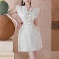 越南小众蕾丝连衣裙女2024年夏季新款收腰显瘦气质设计感短裙