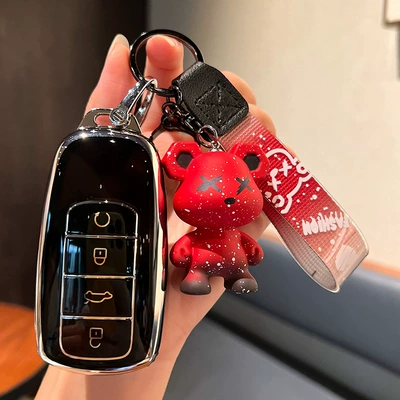 Car key bag – Ruihu 8plus Key Case Car - chery-h-smart-4-key-single-shell-black-red-violence-bear-pendant