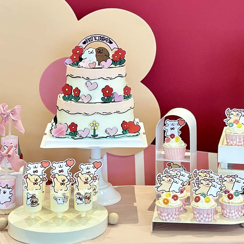 Line Puppy Engagement Wedding Birthday Dessert Table Decoration Men and Women One-Year-Old Cake Insert Ornaments Stickers Flag Line Puppy Engagement Wedding Birthday Dessert Table Decoration Men and Women One-Year-Old Cake Insert Ornaments Stickers Flag
