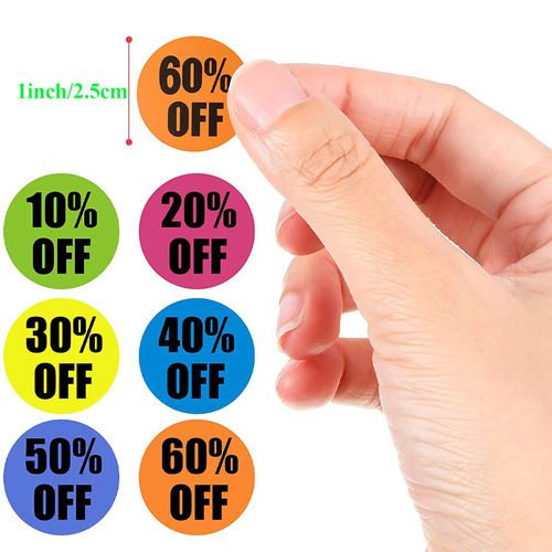 Wholesale product discount stickers 10% to 60%, retail promotion sticker labels