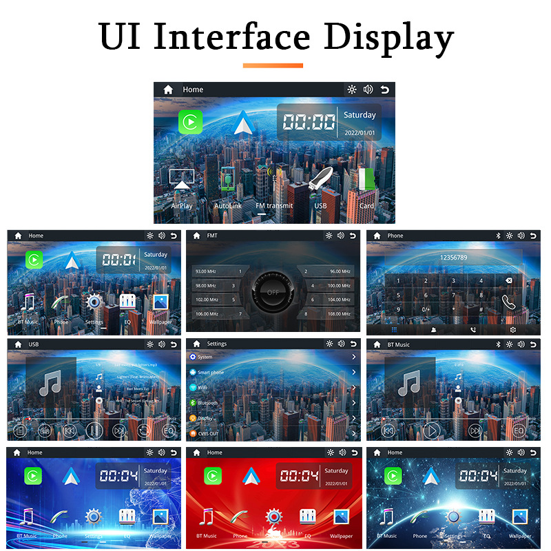 Cross-Border Export Car Smart Screen 7inch Universal Ips Portable Navigation Wireless Carplay Bluetooth Mp5 Car
