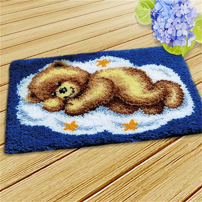 Avtomobil döşəmə paspasları — Embroidery Car Seat Mat Handmade Carpet - zd008-lazy-bear-50cm-white-net-cross