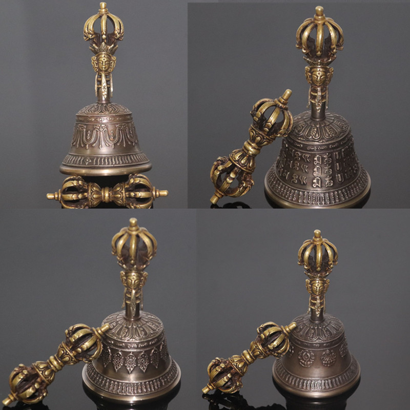 Nepalese Vajra Bell Tibetan Nine-Prong Dharma Instrument Bell Sound Crisp and Clear Copper Bell Rattle Nine-Prong Vajra Bell Mallet