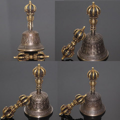 Nepalese Vajra Bell Tibetan Nine-Prong Dharma Instrument Bell Sound Crisp and Clear Copper Bell Rattle Nine-Prong Vajra Bell Mallet