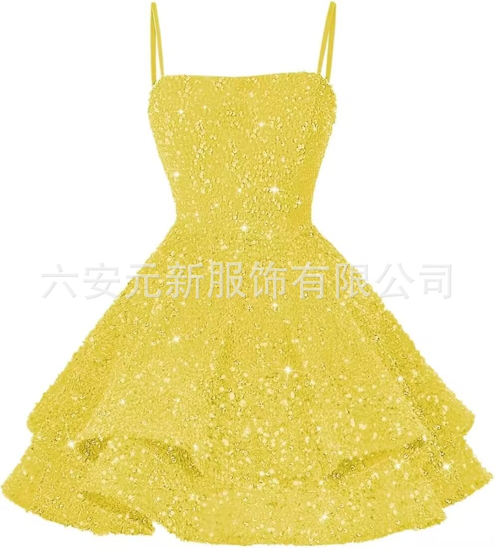 Comercio exterior de Europa y América Amazon nuevo cinturón de sequillas sexy cuello en V corto vestido de baile de fiesta