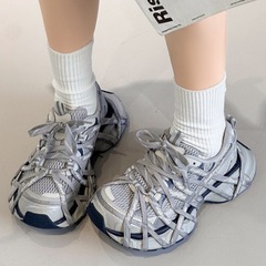 真皮厚底老爹鞋女2025秋季新款韩版绑带擦色做旧增高时尚运动鞋子