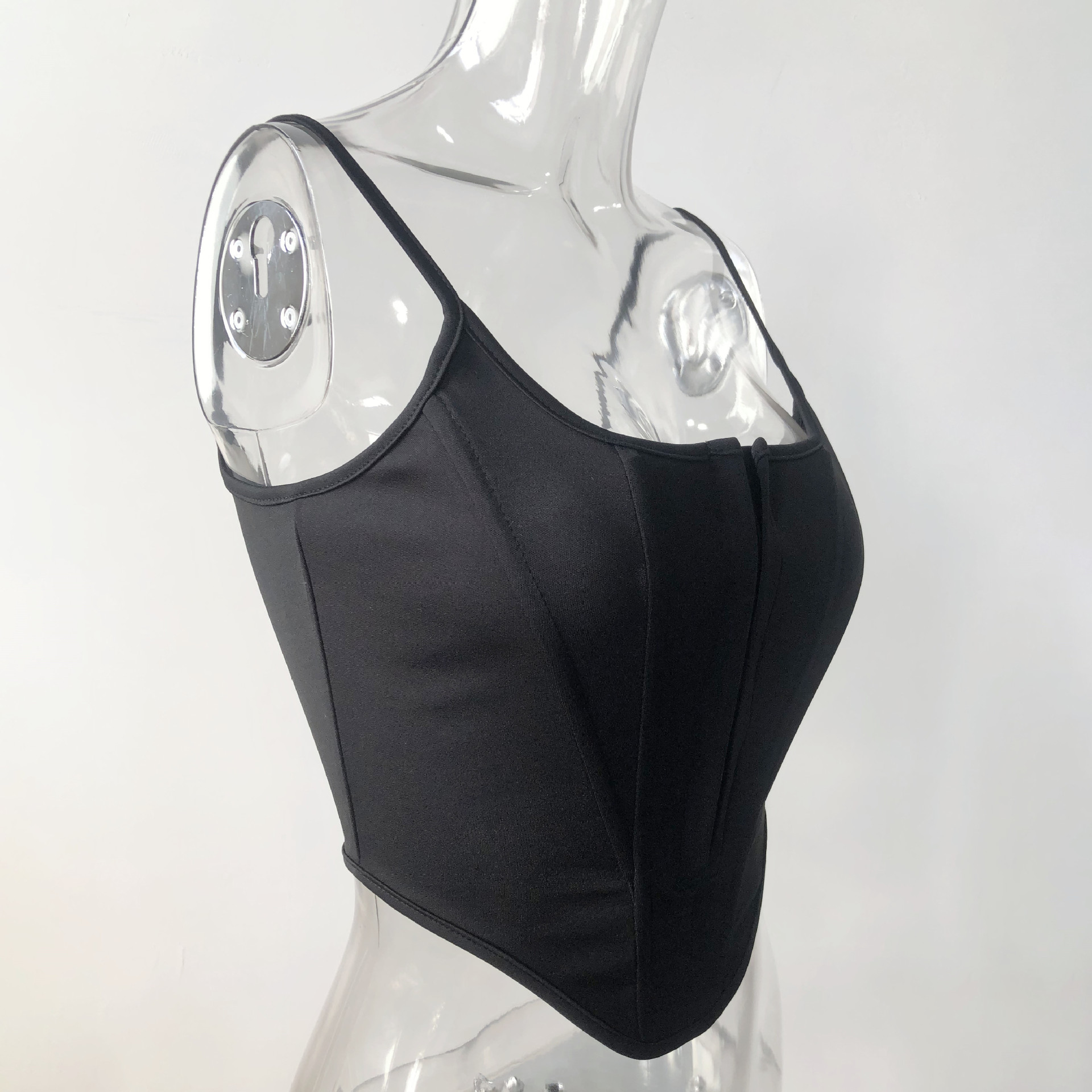 ins跨境亚马逊拼接排扣鱼骨束腰修身菱形露背欧美吊带小背心9227阿里巴巴