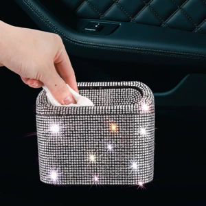 Car-Mounted Diamond-Encrusted Trash Can, Car Storage Bucket, Car Storage Box Bag, Hanging Special Creative Cross-Border Hot Sale