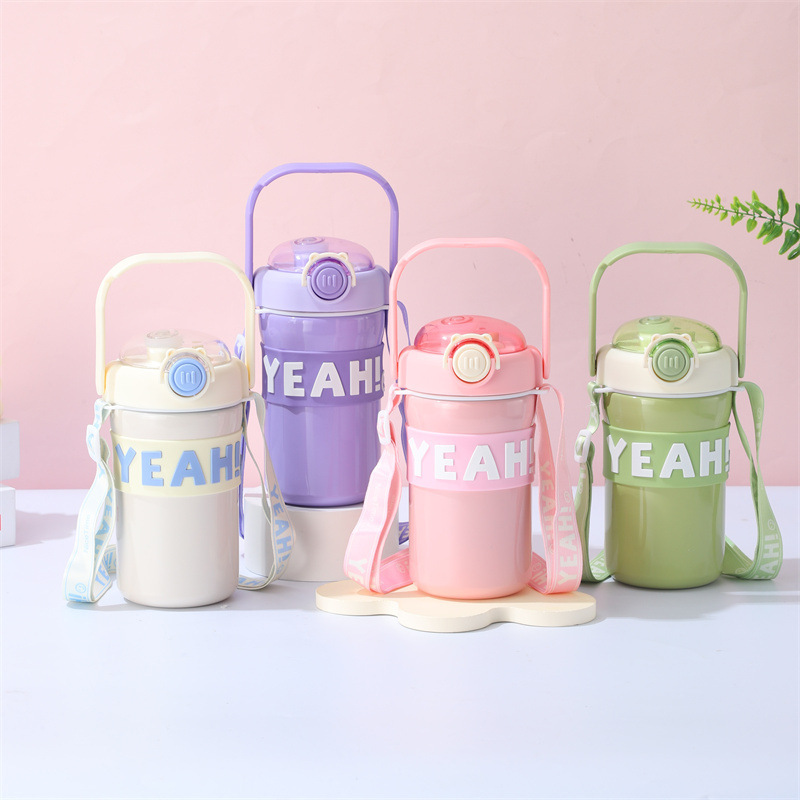 网红同款提手保温杯子女生高颜值新款双饮杯学生儿童弹跳吸管杯