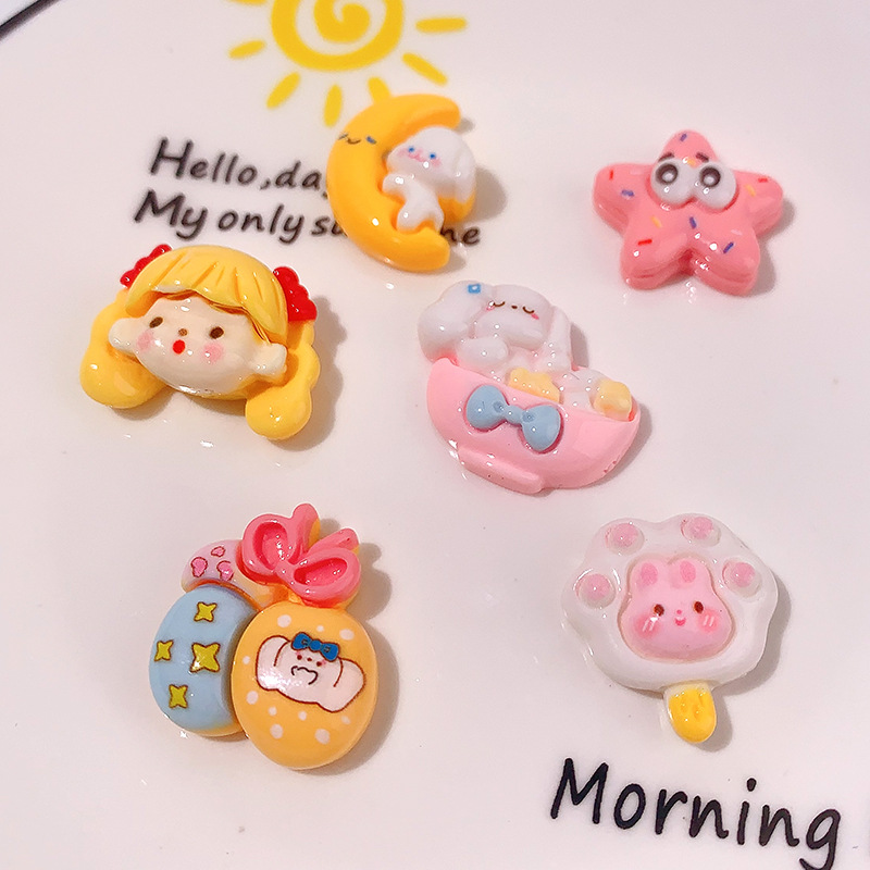 Nuevos accesorios de resina de serie de dibujos animados Happy Dog DIY decoración de cabello pegamento crema agujero de caja de teléfono móvil agujero material de colgante de hebilla